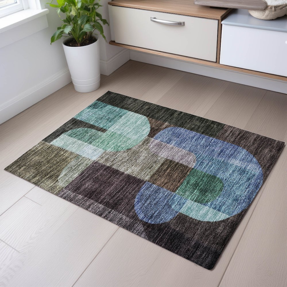 Premium Machine Washable Mayfield AMF1122 Brown 1'8" x 2'6" Rug. Picture 5