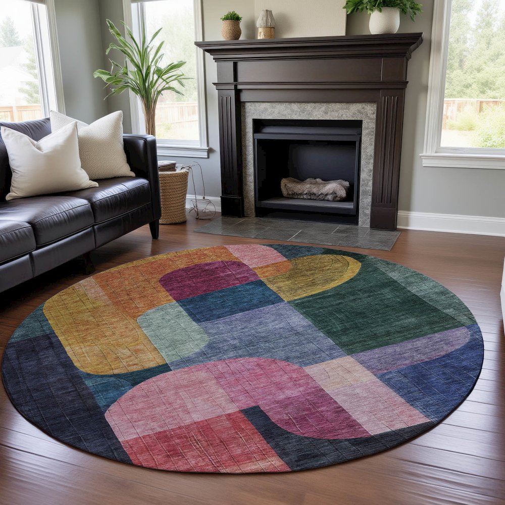 Premium Machine Washable Mayfield AMF1122 Green 8' x 8' Round Rug. Picture 5