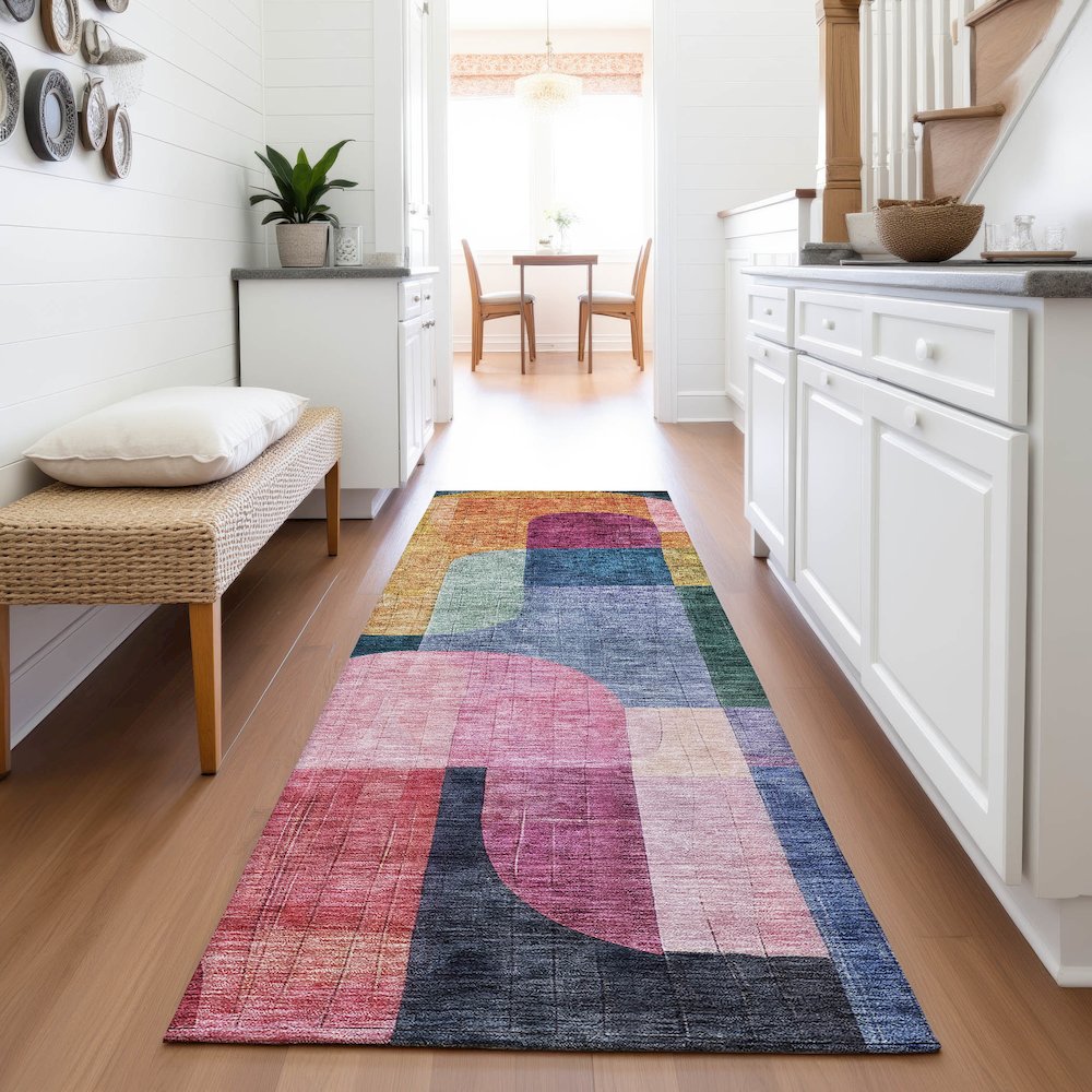 Premium Machine Washable Mayfield AMF1122 Green 2'3" x 7'6" Runner Rug. Picture 5
