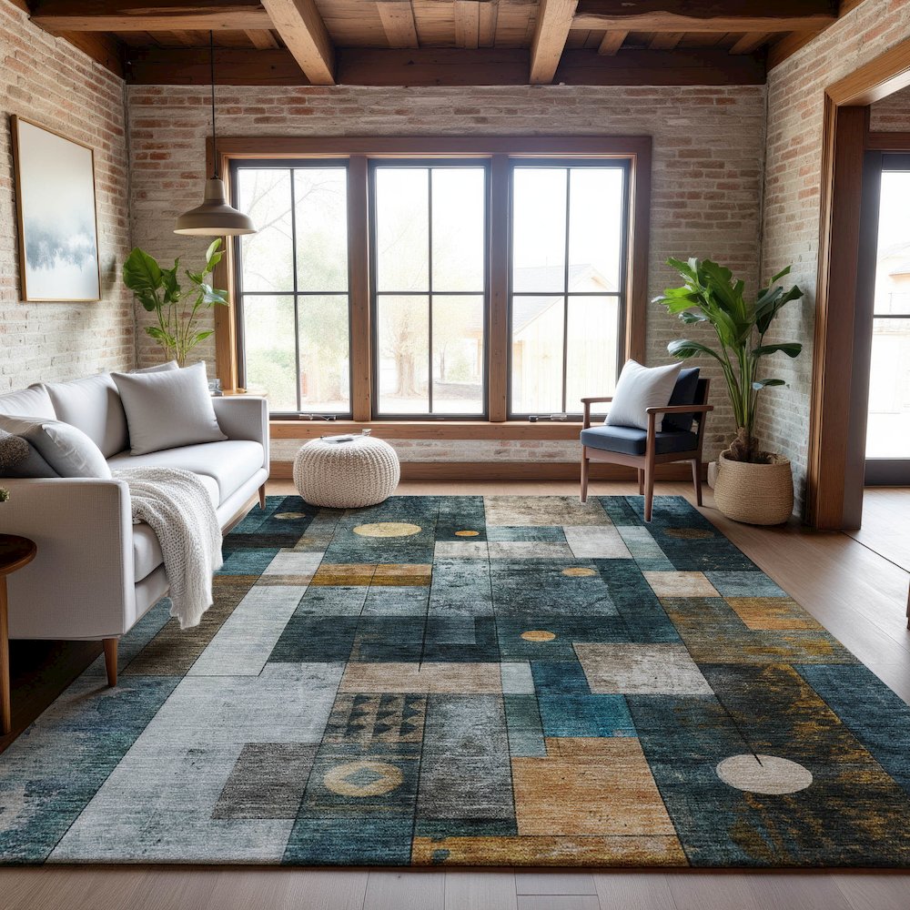 Premium Machine Washable Mayfield AMF1123 Teal 2'6" x 3'10" Rug. Picture 5