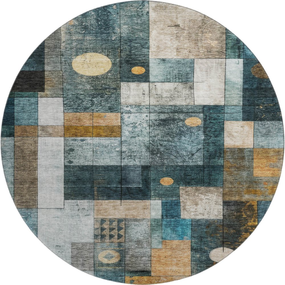 Premium Machine Washable Mayfield AMF1123 Teal 8' x 8' Round Rug. Picture 1
