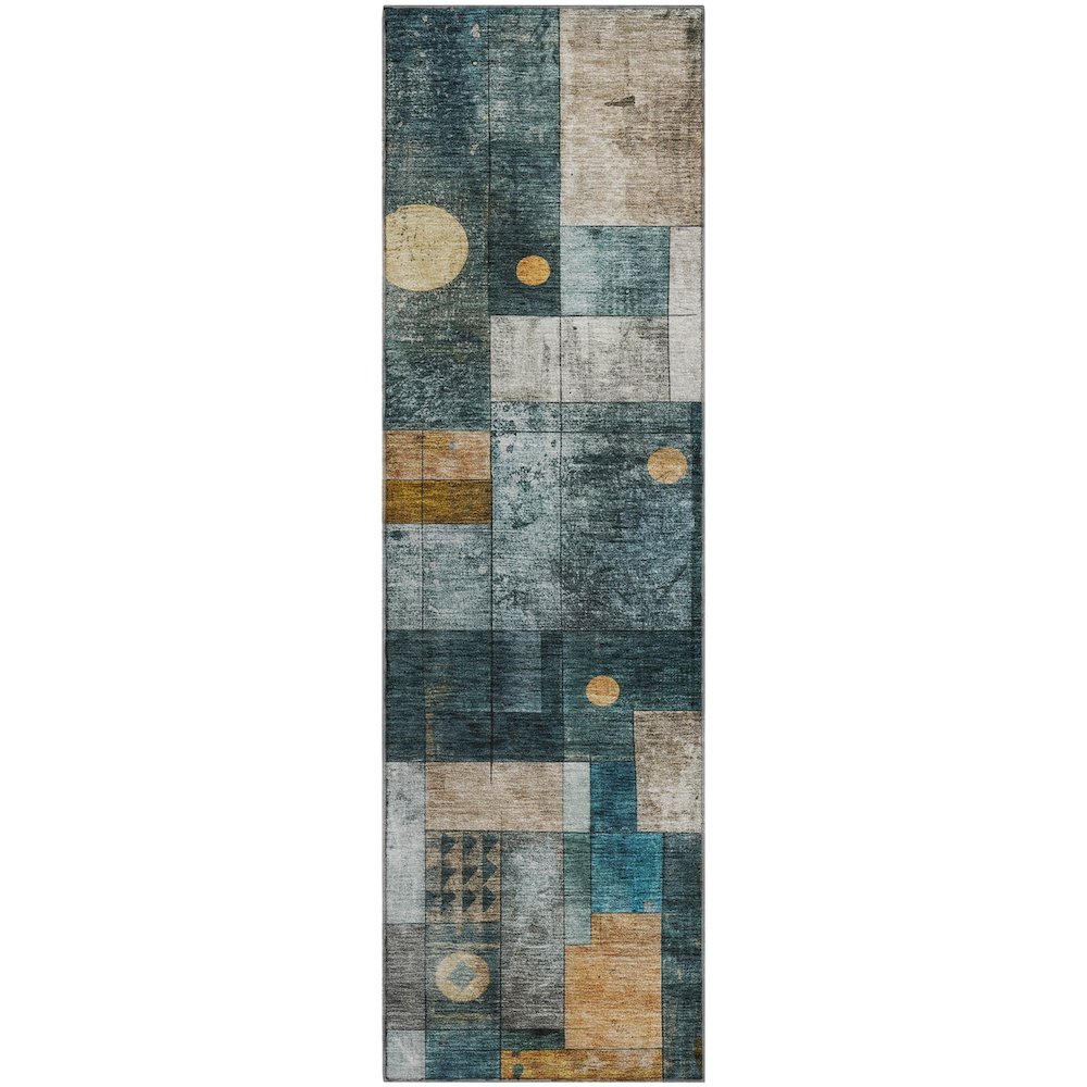 Premium Machine Washable Mayfield AMF1123 Teal 2'3" x 7'6" Runner Rug. Picture 1