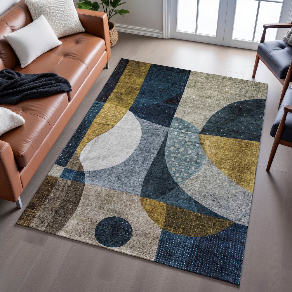 Premium Machine Washable Mayfield AMF1124 Blue 2'6" x 3'10" Rug. Picture 6