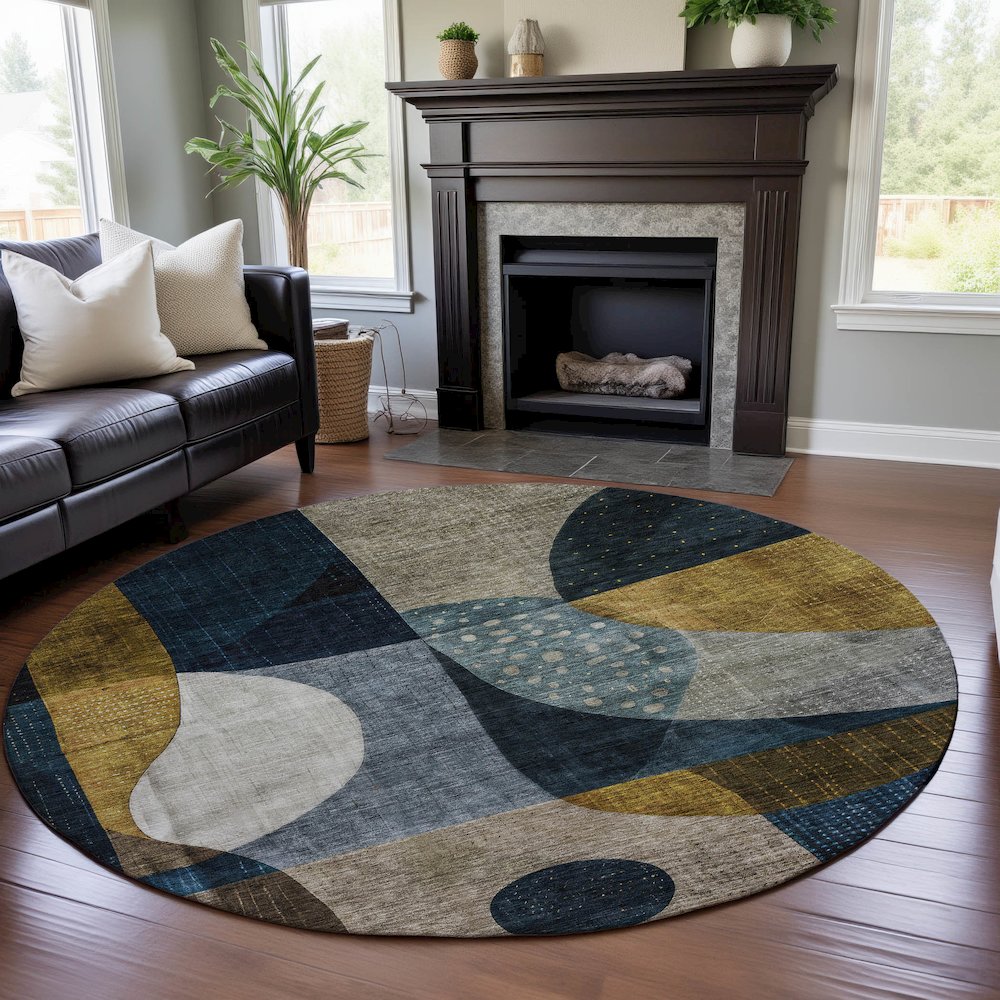 Premium Machine Washable Mayfield AMF1124 Blue 8' x 8' Round Rug. Picture 5