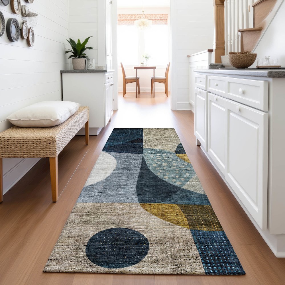 Premium Machine Washable Mayfield AMF1124 Blue 2'3" x 7'6" Runner Rug. Picture 5