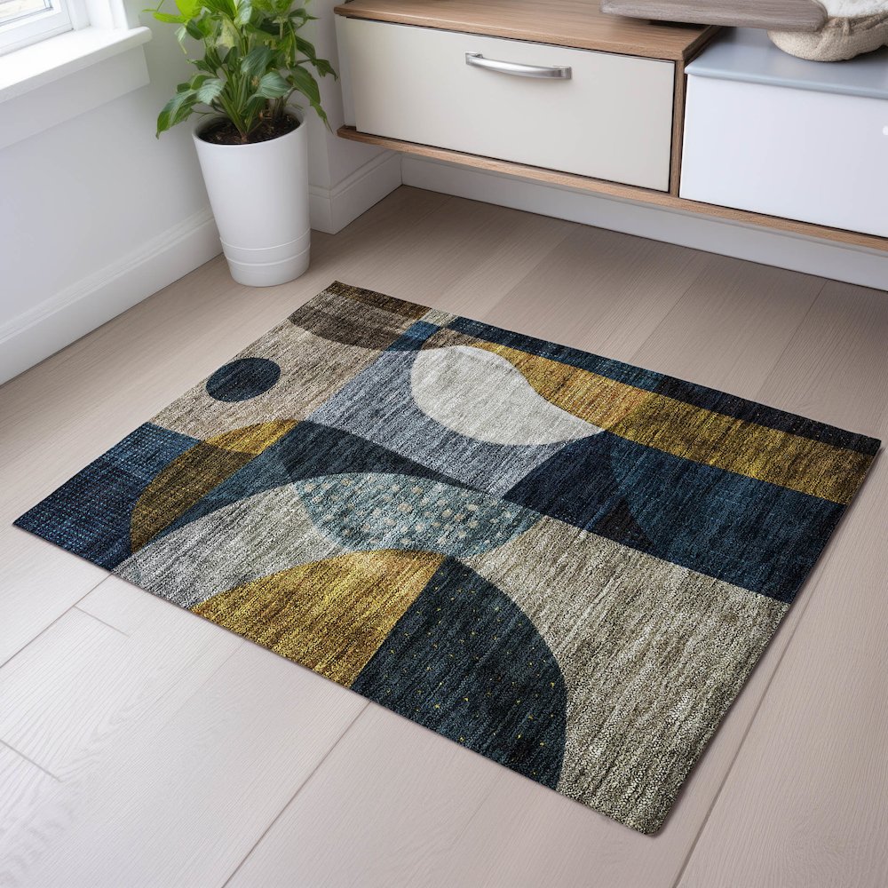 Premium Machine Washable Mayfield AMF1124 Blue 1'8" x 2'6" Rug. Picture 5