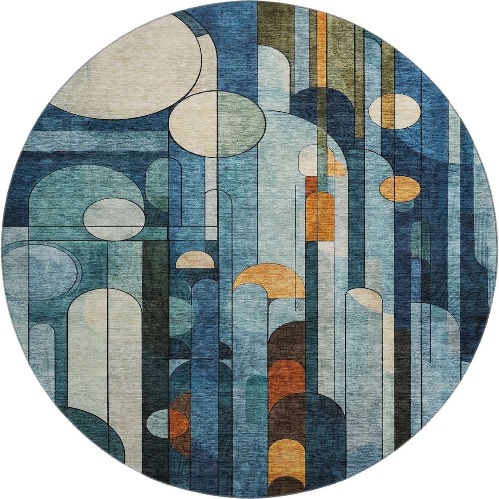 Premium Machine Washable Mayfield AMF1125 Blue 8' x 8' Round Rug. Picture 1