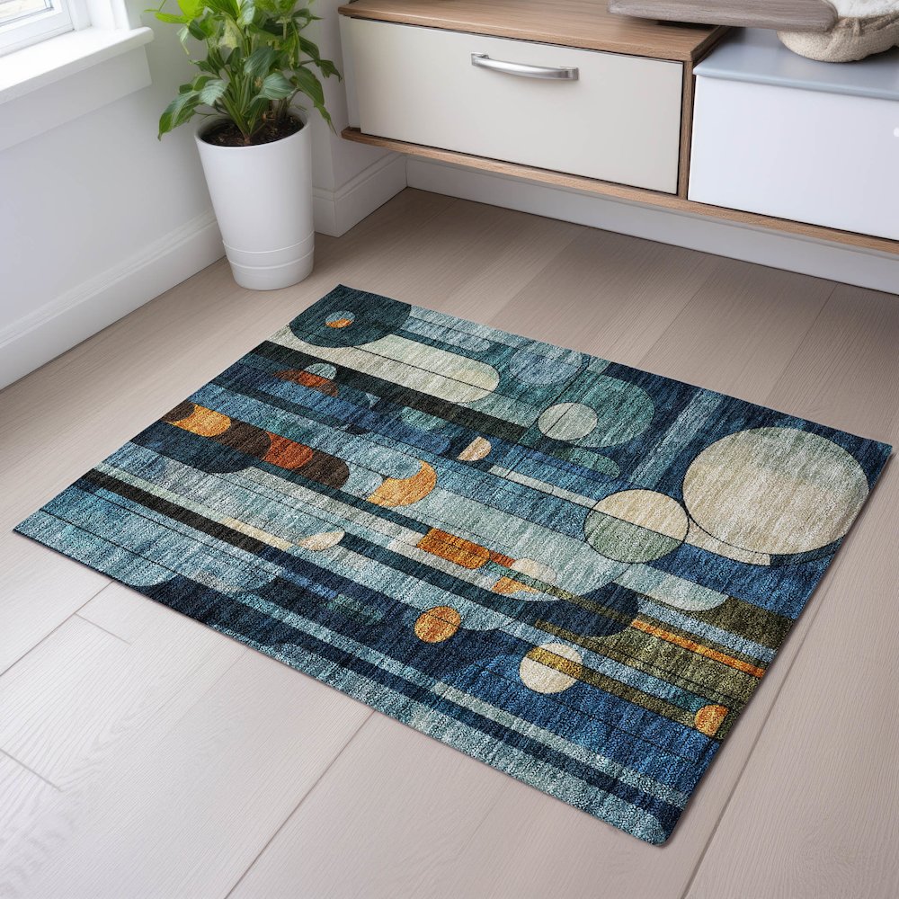 Premium Machine Washable Mayfield AMF1125 Blue 1'8" x 2'6" Rug. Picture 5