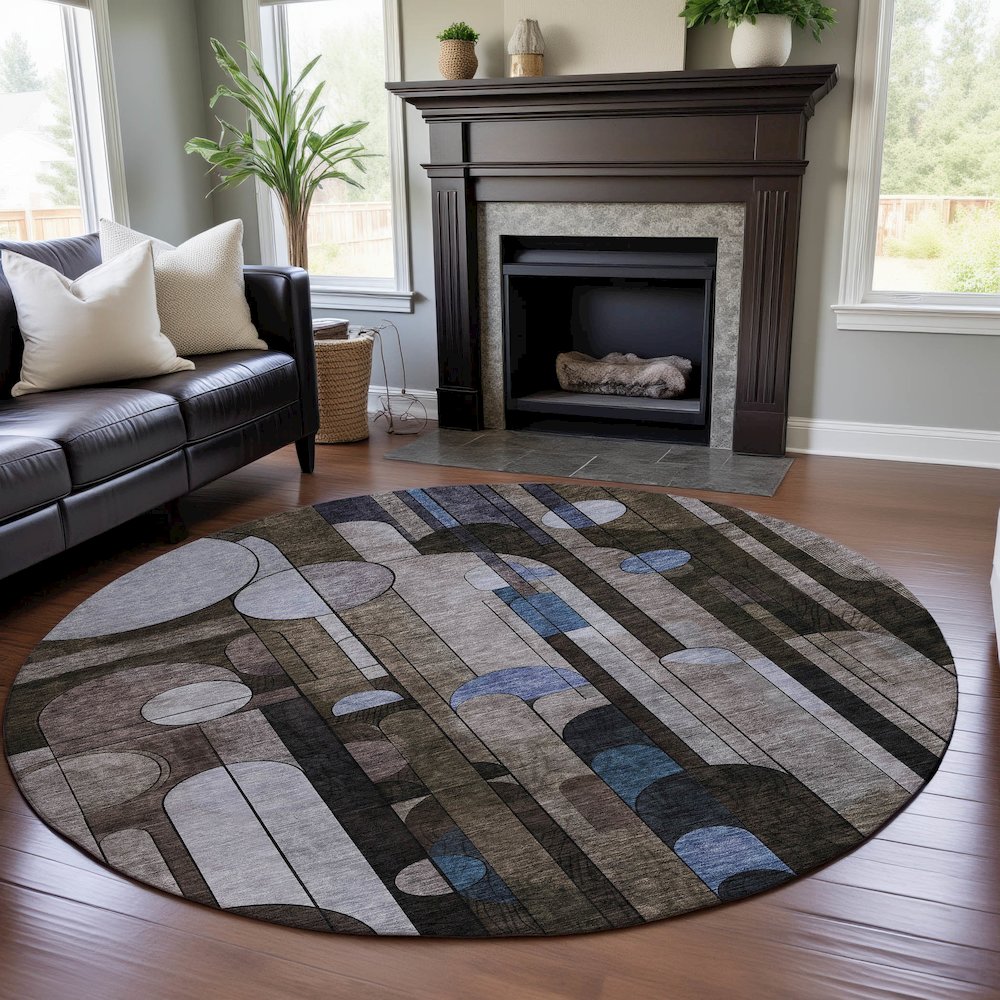 Premium Machine Washable Mayfield AMF1125 Brown 8' x 8' Round Rug. Picture 5