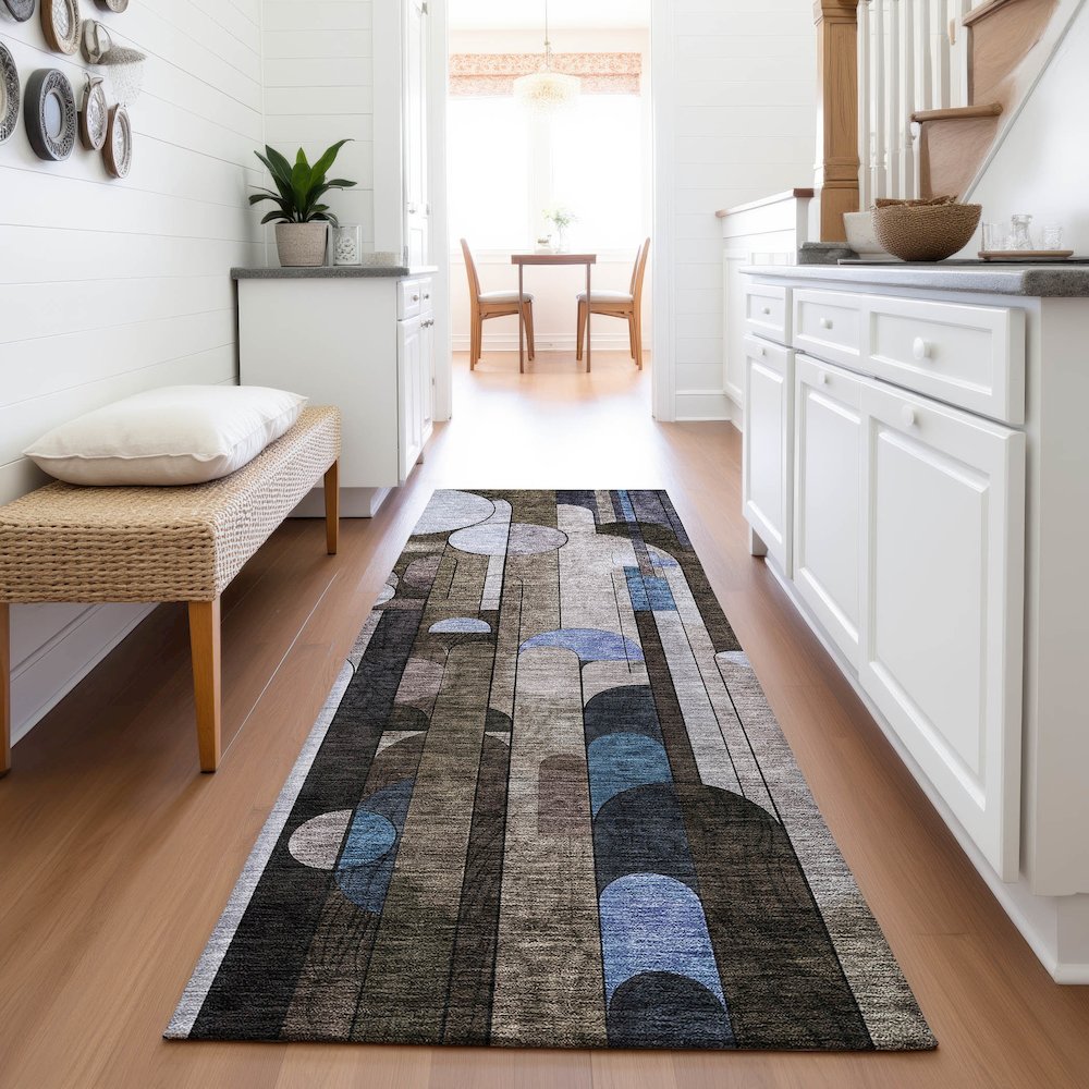 Premium Machine Washable Mayfield AMF1125 Brown 2'3" x 7'6" Runner Rug. Picture 5