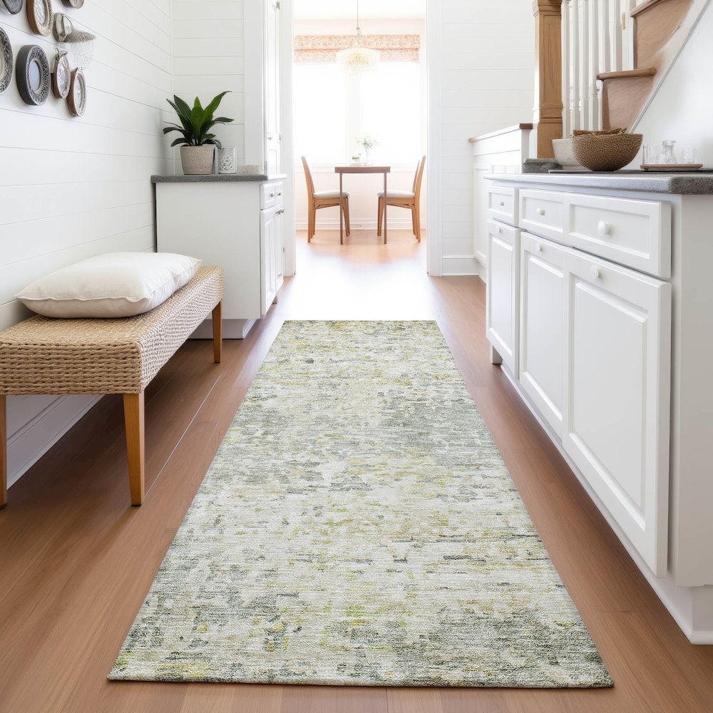 Premium Machine Washable Mayfield AMF1128 Sage 2'3" x 7'6" Runner Rug. Picture 5