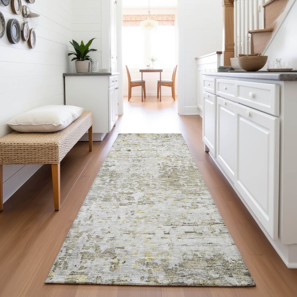 Premium Machine Washable Mayfield AMF1128 Taupe 2'3" x 7'6" Runner Rug. Picture 5