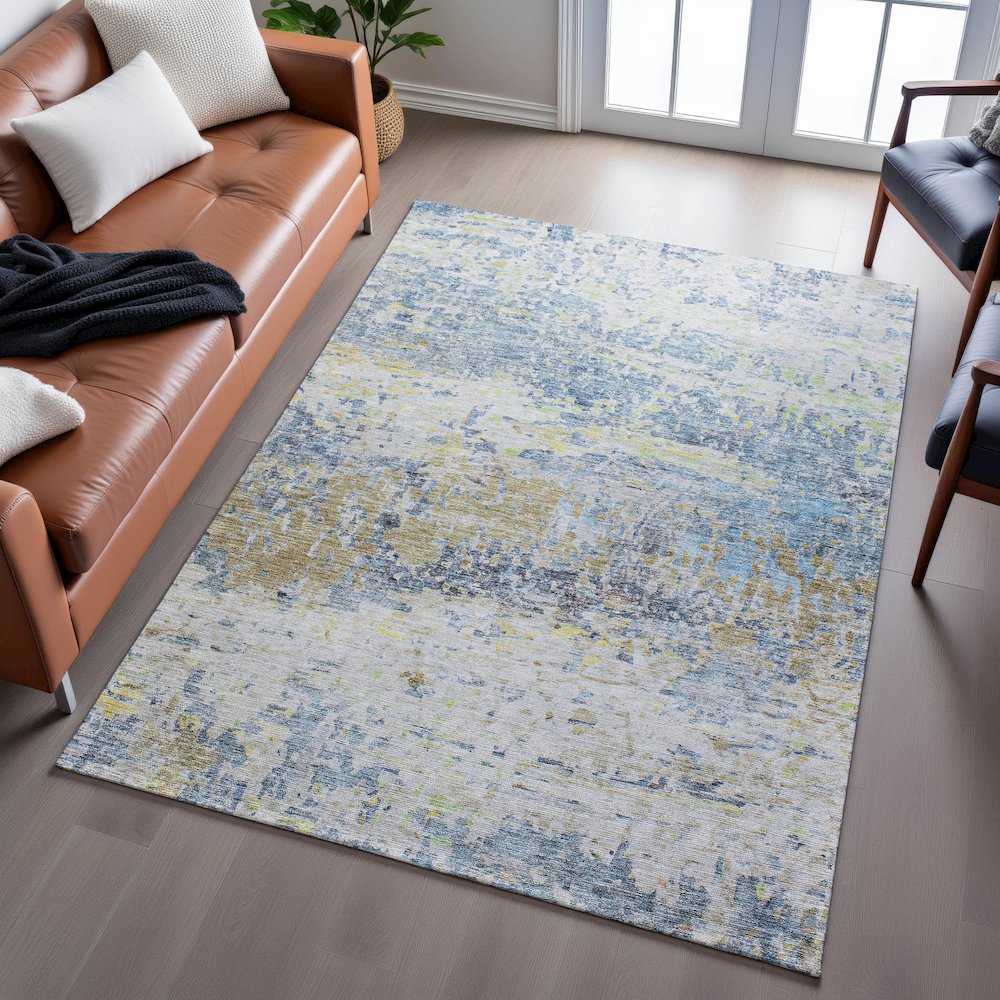 Premium Machine Washable Mayfield AMF1129 Blue 2'6" x 3'10" Rug. Picture 6