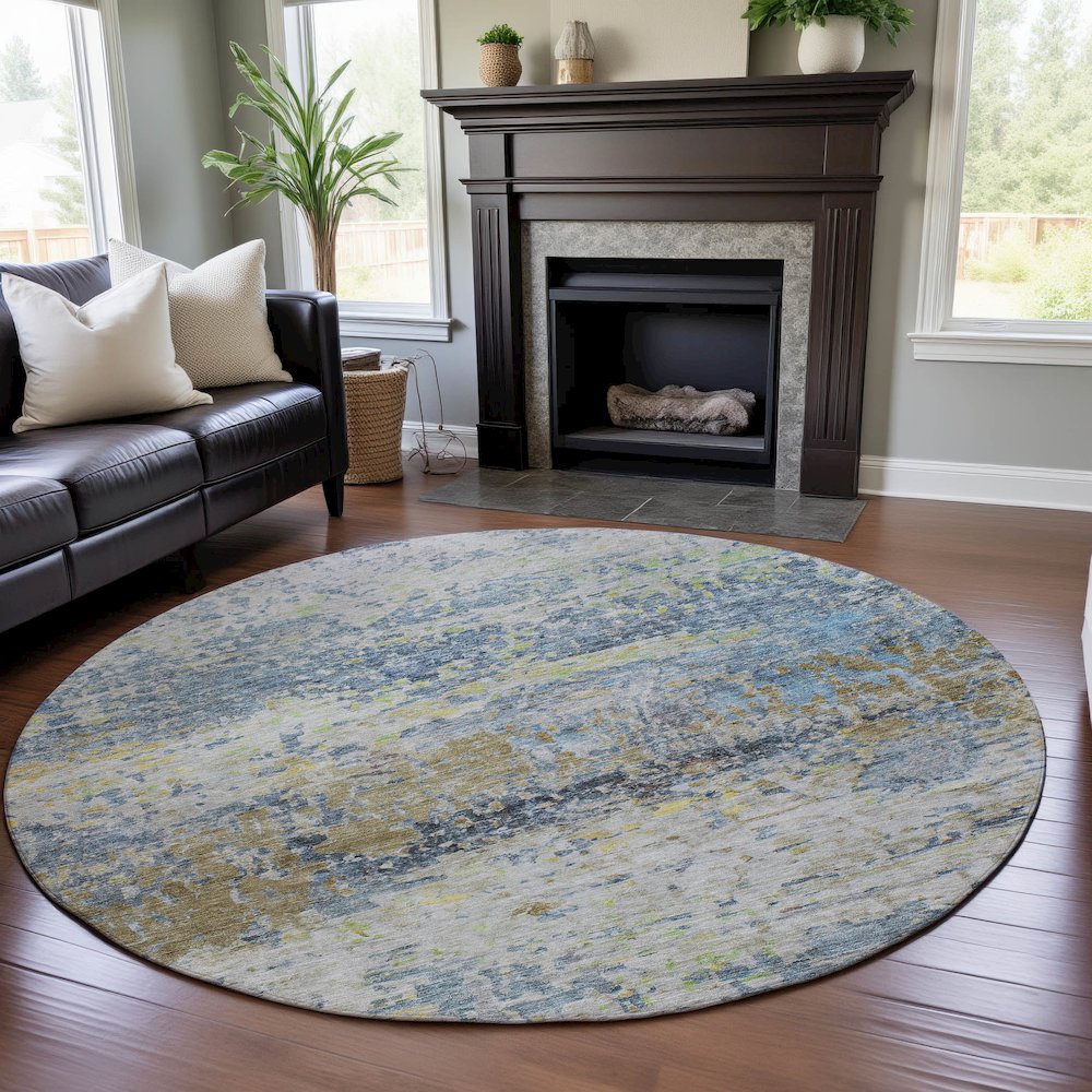 Premium Machine Washable Mayfield AMF1129 Blue 8' x 8' Round Rug. Picture 5