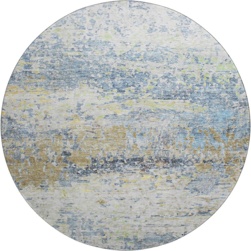 Premium Machine Washable Mayfield AMF1129 Blue 8' x 8' Round Rug. Picture 1