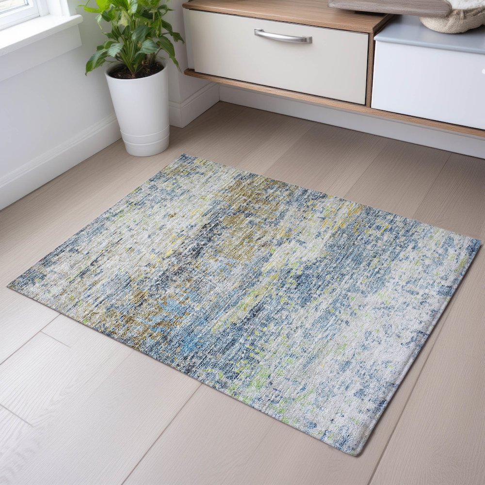 Premium Machine Washable Mayfield AMF1129 Blue 1'8" x 2'6" Rug. Picture 5
