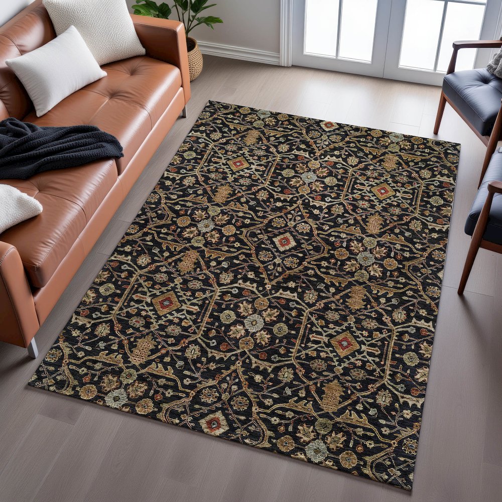 Premium Machine Washable Mayfield AMF1130 Black 2'6" x 3'10" Rug. Picture 6