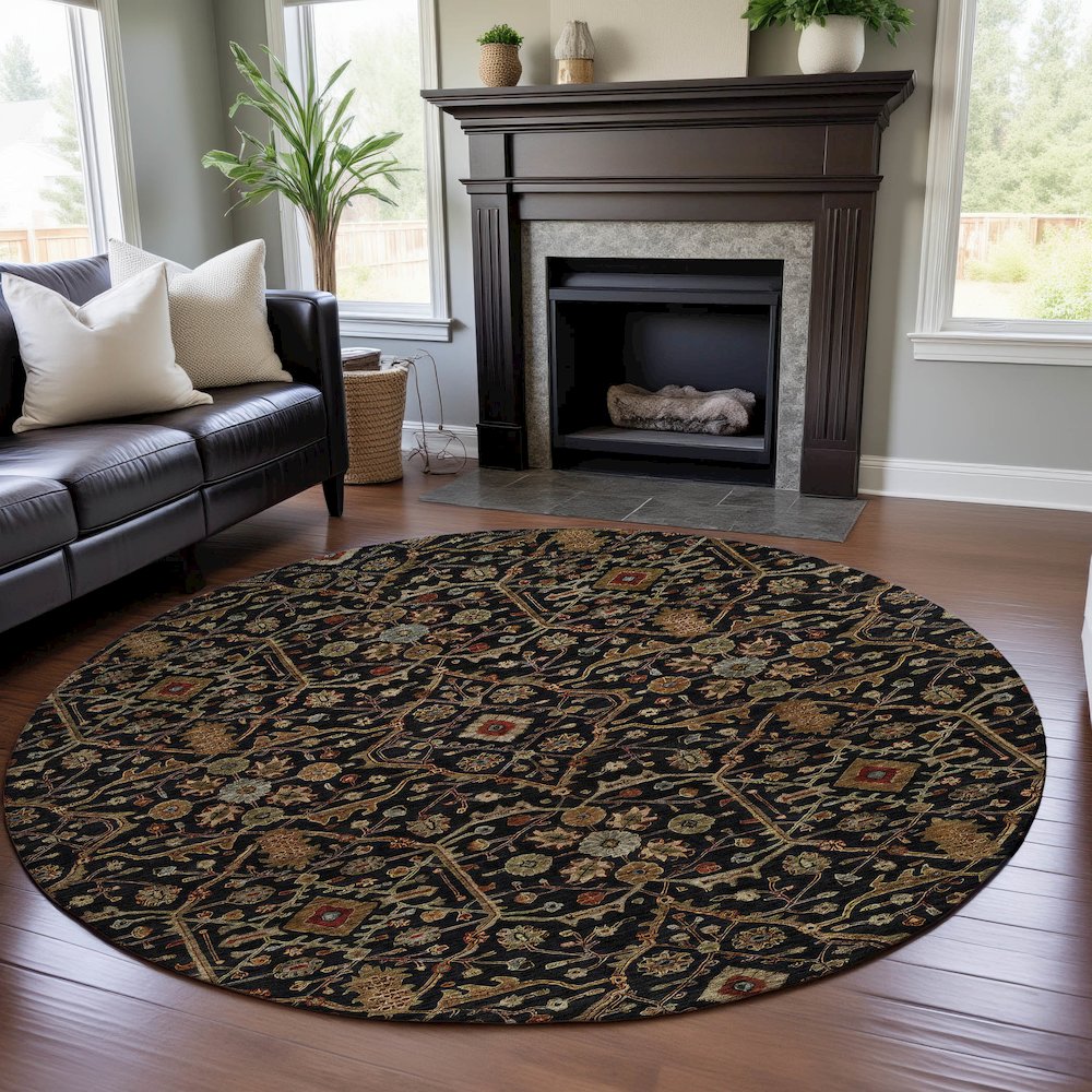 Premium Machine Washable Mayfield AMF1130 Black 8' x 8' Round Rug. Picture 5