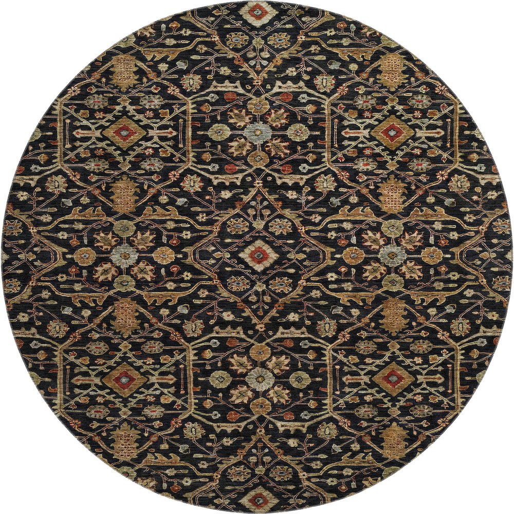 Premium Machine Washable Mayfield AMF1130 Black 8' x 8' Round Rug. Picture 1