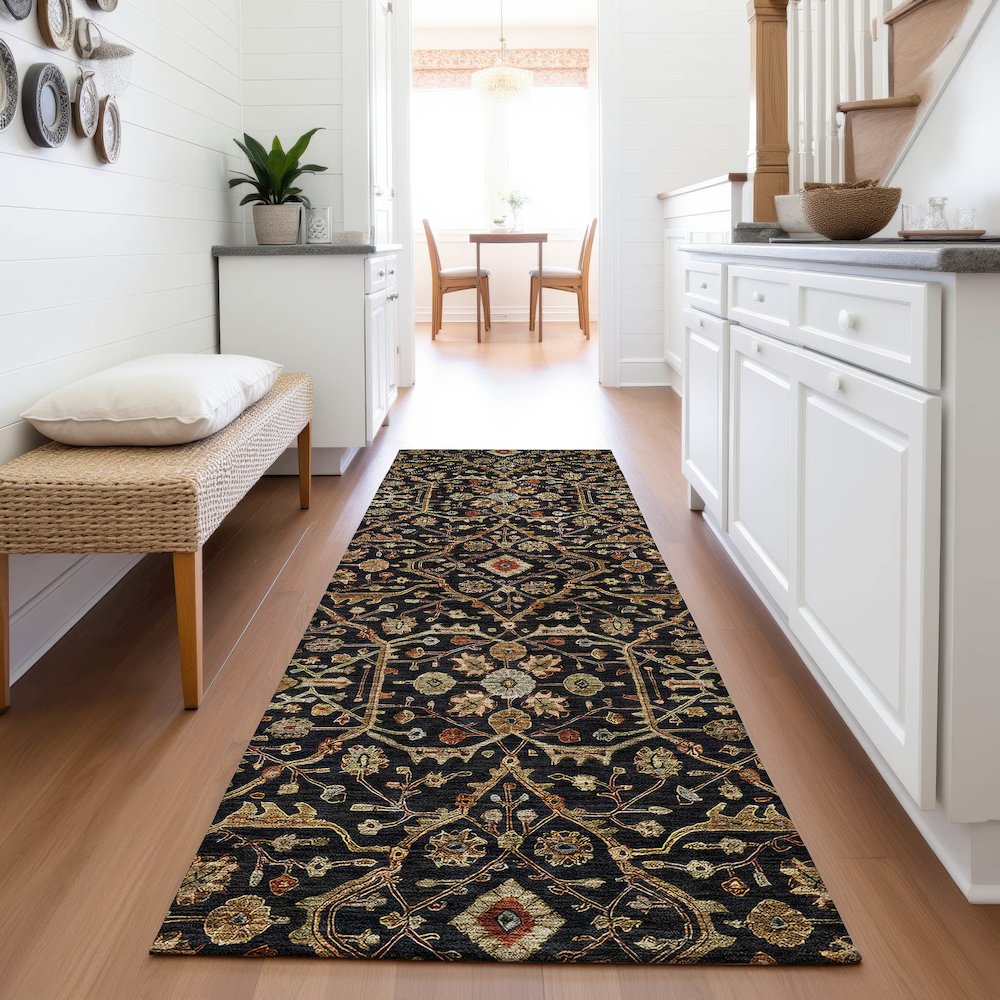 Premium Machine Washable Mayfield AMF1130 Black 2'3" x 7'6" Runner Rug. Picture 5
