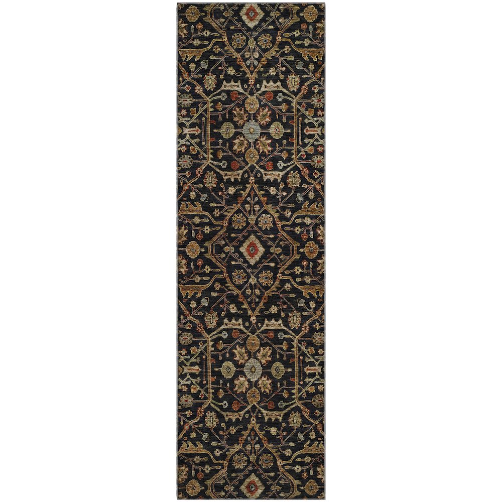 Premium Machine Washable Mayfield AMF1130 Black 2'3" x 7'6" Runner Rug. Picture 1
