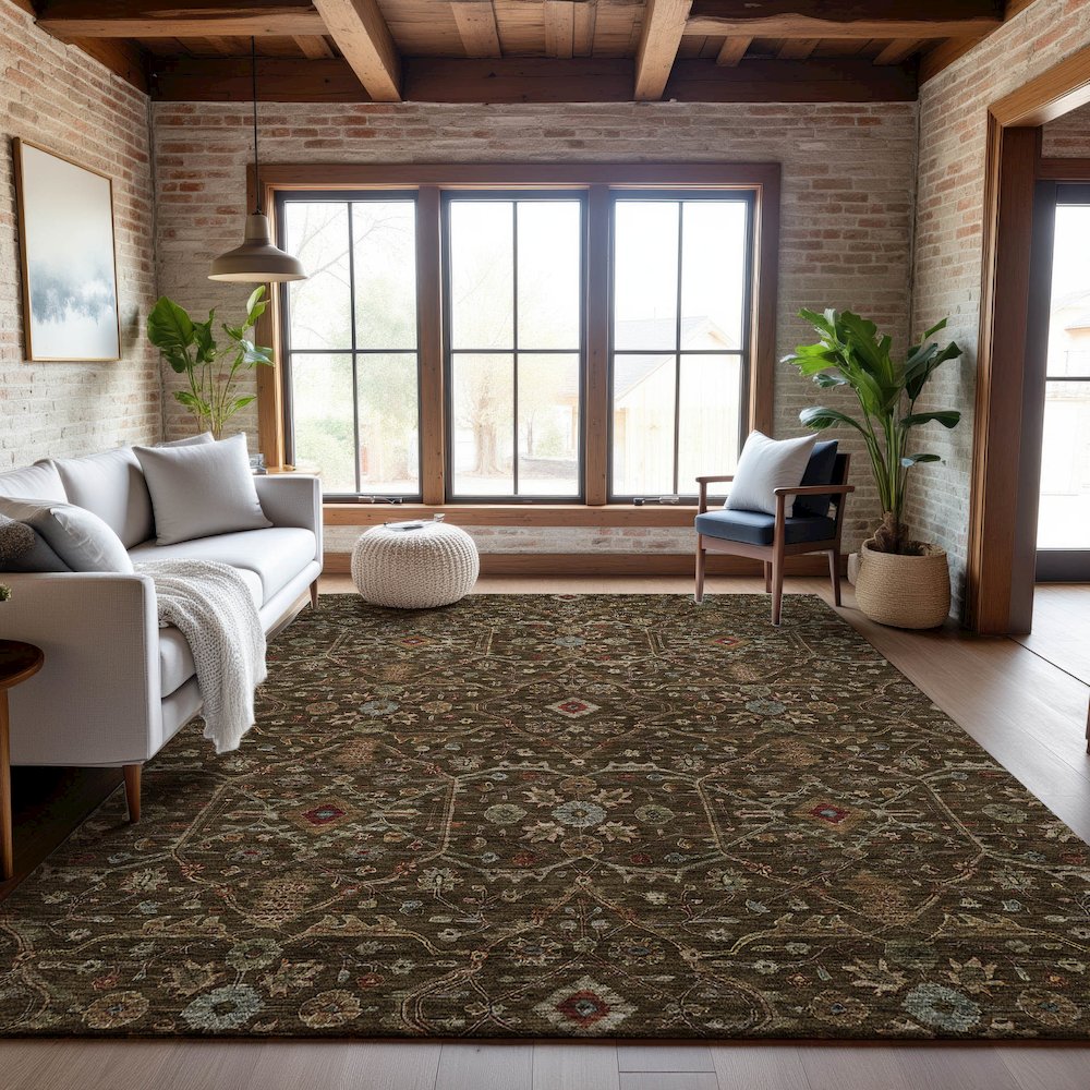 Premium Machine Washable Mayfield AMF1130 Chocolate 2'6" x 3'10" Rug. Picture 5