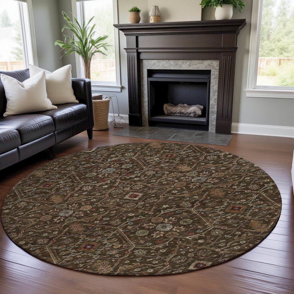 Premium Machine Washable Mayfield AMF1130 Chocolate 8' x 8' Round Rug. Picture 5
