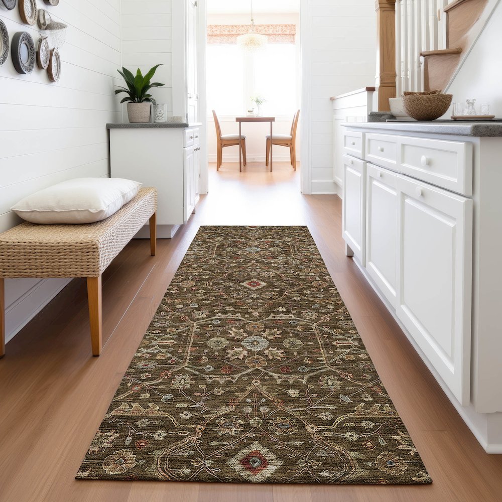 Premium Machine Washable Mayfield AMF1130 Chocolate 2'3" x 7'6" Runner Rug. Picture 5