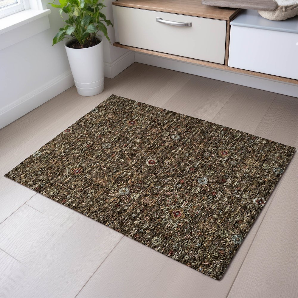 Premium Machine Washable Mayfield AMF1130 Chocolate 1'8" x 2'6" Rug. Picture 5