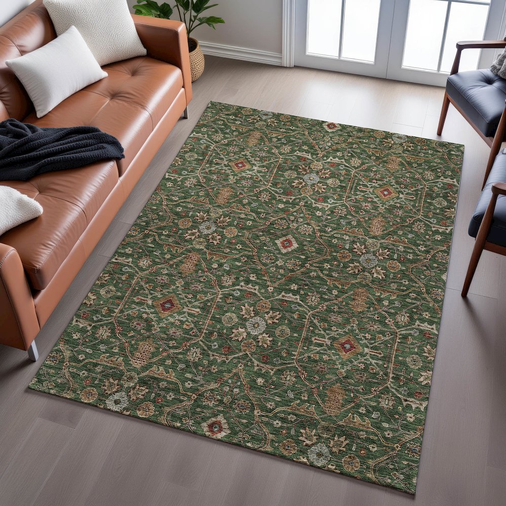 Premium Machine Washable Mayfield AMF1130 Emerald 2'6" x 3'10" Rug. Picture 6