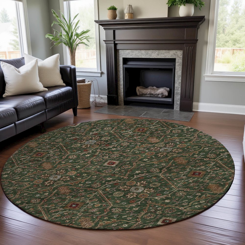 Premium Machine Washable Mayfield AMF1130 Emerald 8' x 8' Round Rug. Picture 5