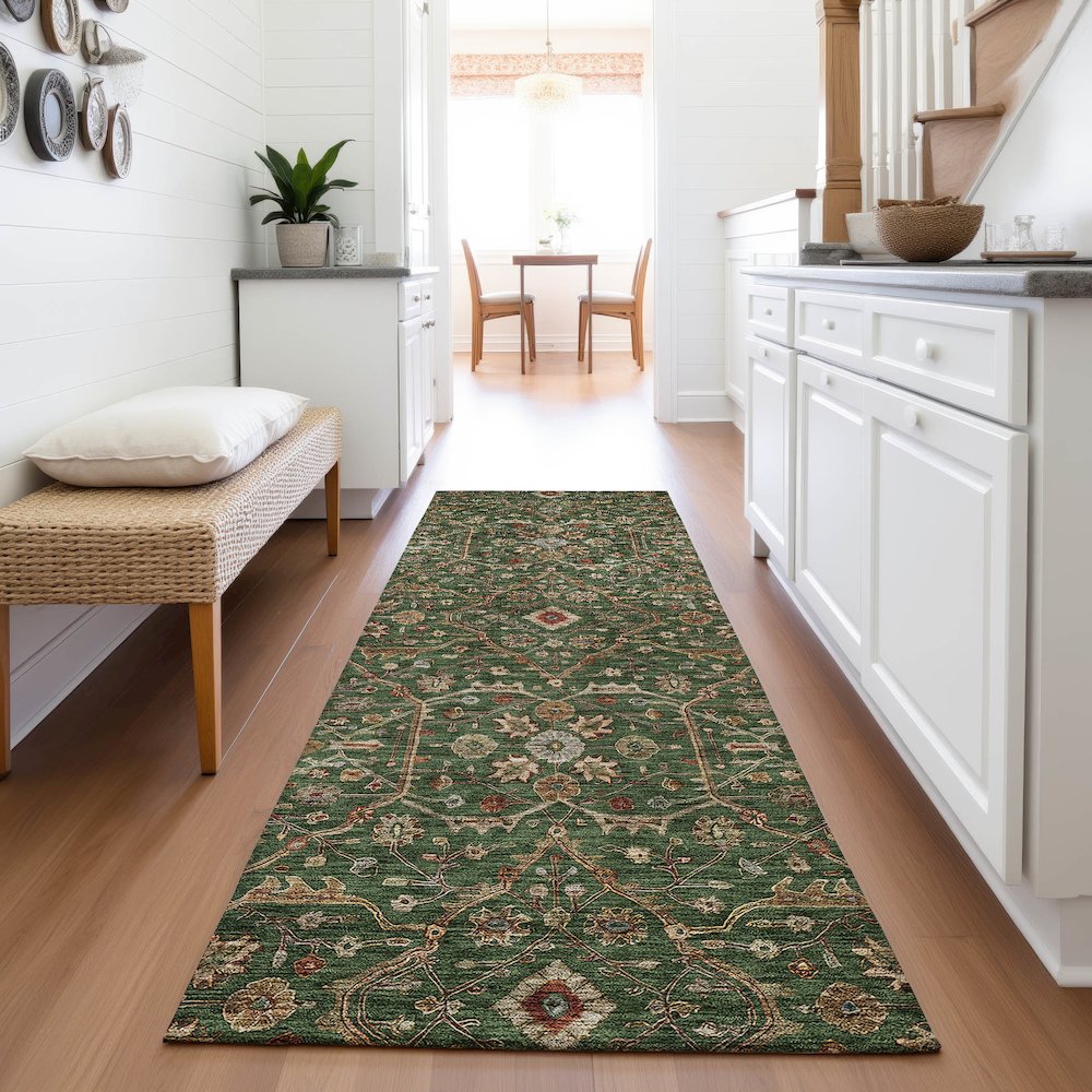Premium Machine Washable Mayfield AMF1130 Emerald 2'3" x 7'6" Runner Rug. Picture 5