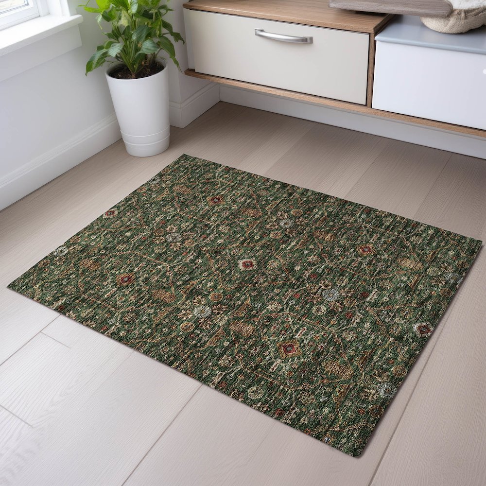 Premium Machine Washable Mayfield AMF1130 Emerald 1'8" x 2'6" Rug. Picture 5
