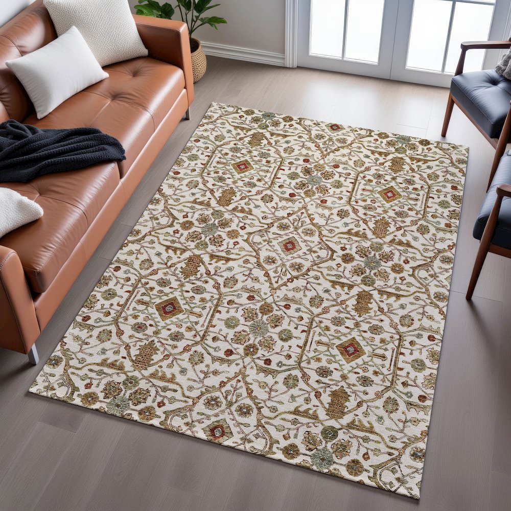 Premium Machine Washable Mayfield AMF1130 Ivory 2'6" x 3'10" Rug. Picture 6
