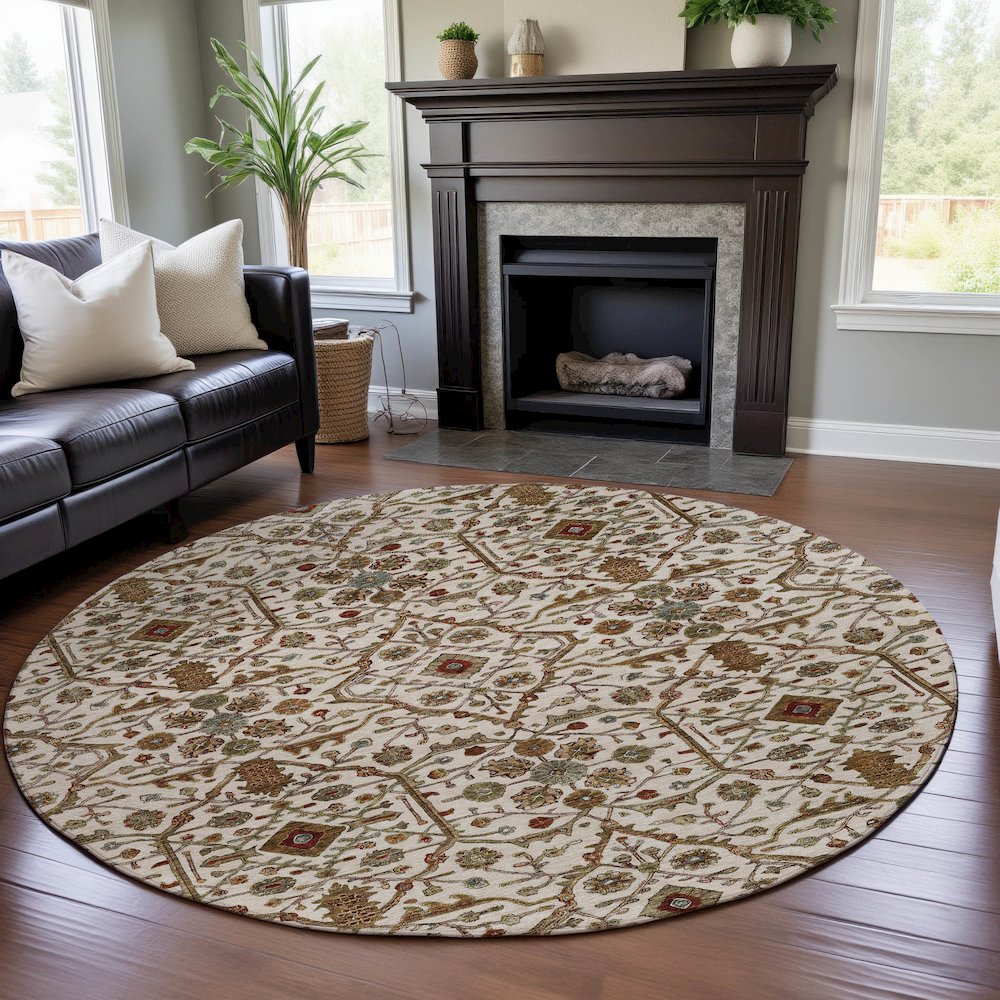Premium Machine Washable Mayfield AMF1130 Ivory 8' x 8' Round Rug. Picture 5