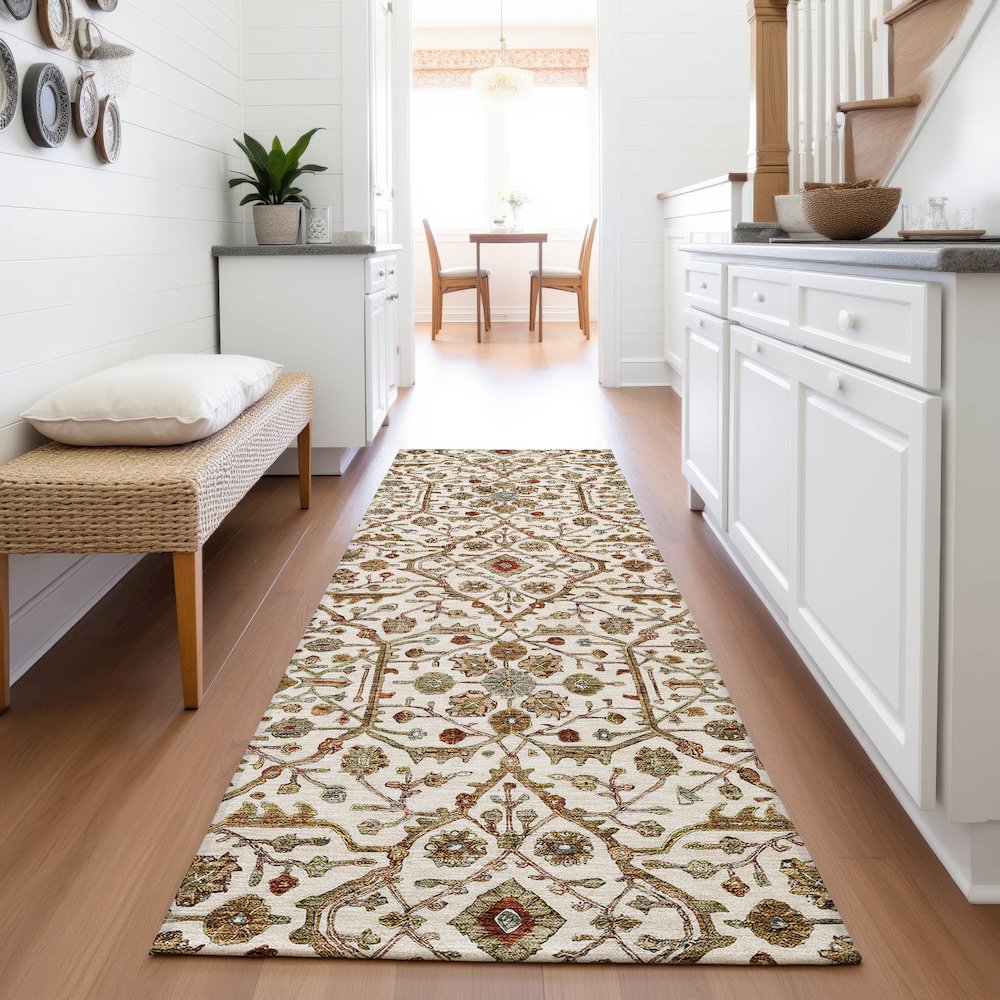 Premium Machine Washable Mayfield AMF1130 Ivory 2'3" x 7'6" Runner Rug. Picture 5