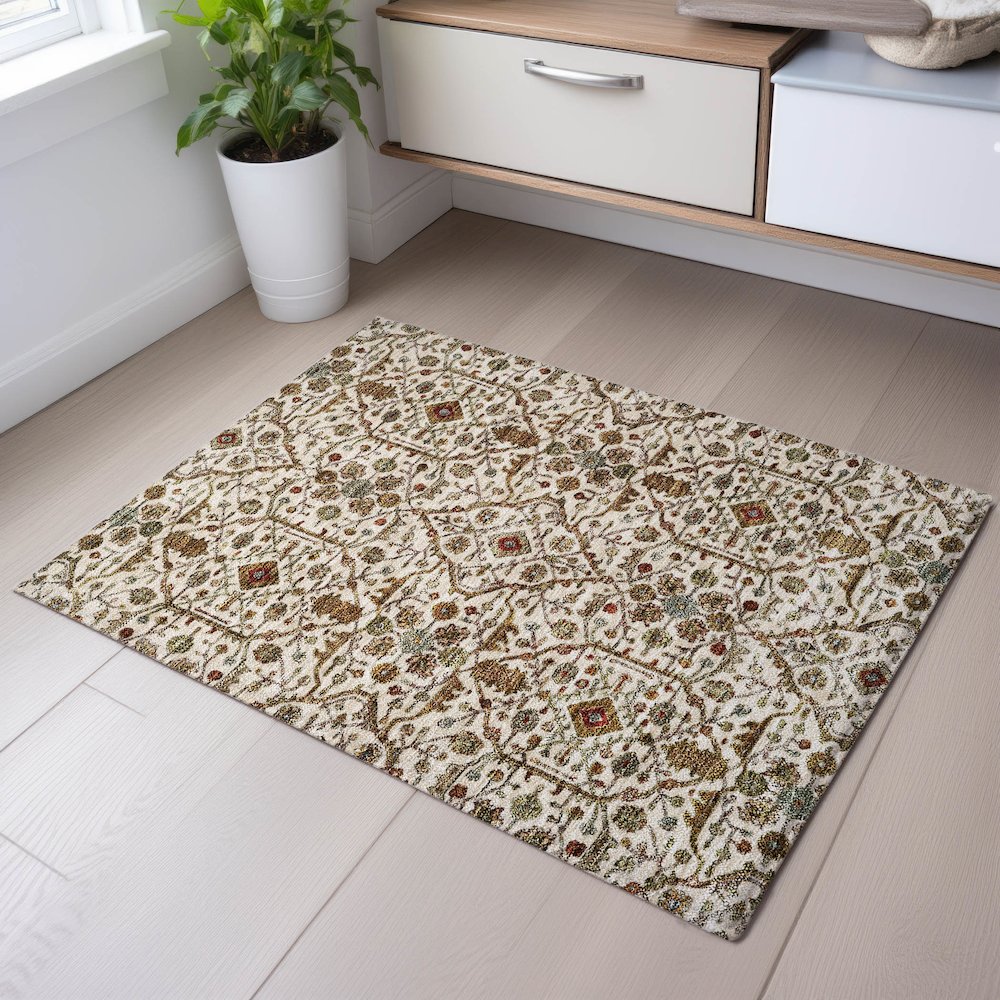 Premium Machine Washable Mayfield AMF1130 Ivory 1'8" x 2'6" Rug. Picture 5