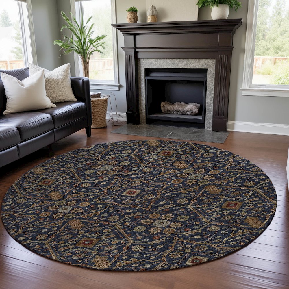 Premium Machine Washable Mayfield AMF1130 Navy 8' x 8' Round Rug. Picture 5
