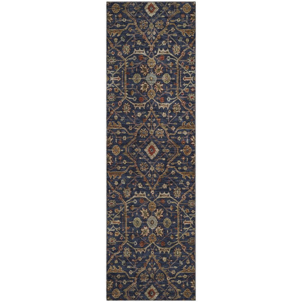 Premium Machine Washable Mayfield AMF1130 Navy 2'3" x 7'6" Runner Rug. Picture 1