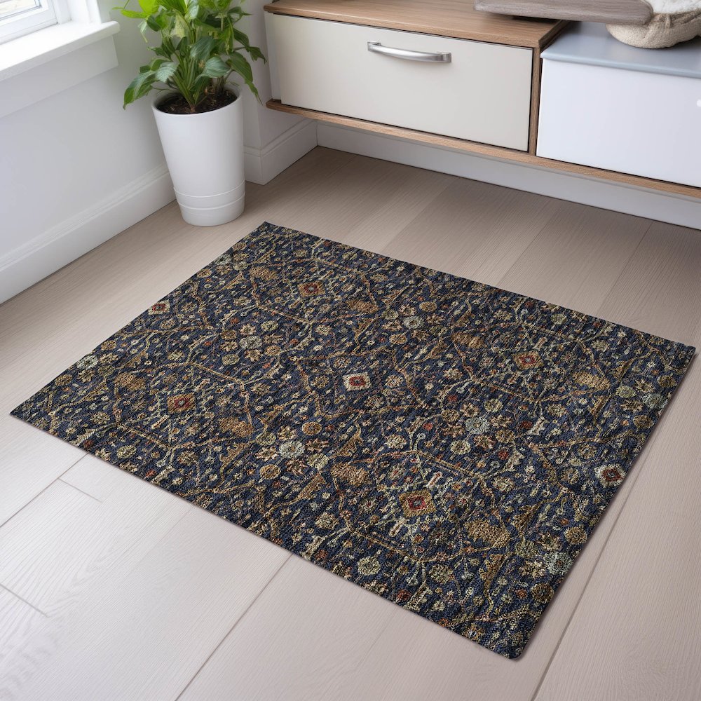 Premium Machine Washable Mayfield AMF1130 Navy 1'8" x 2'6" Rug. Picture 5