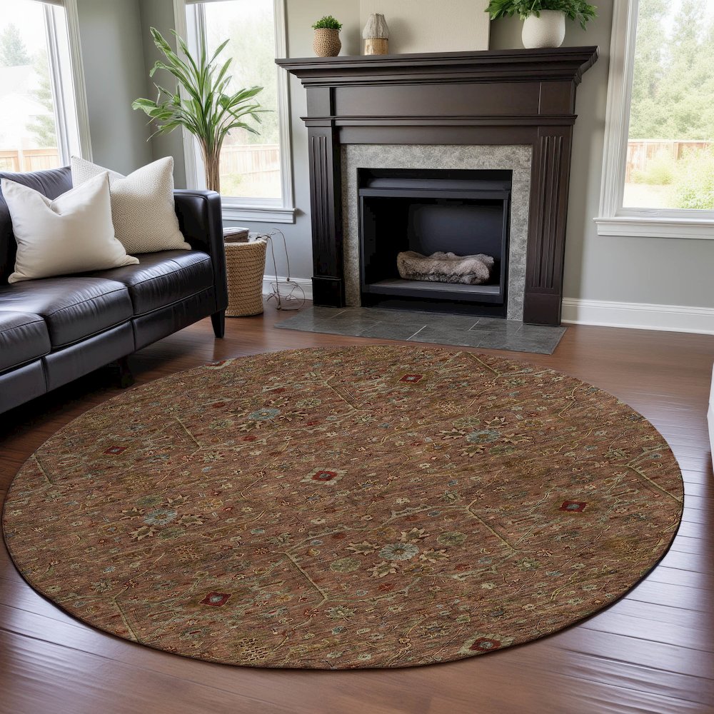 Premium Machine Washable Mayfield AMF1130 Paprika 8' x 8' Round Rug. Picture 5