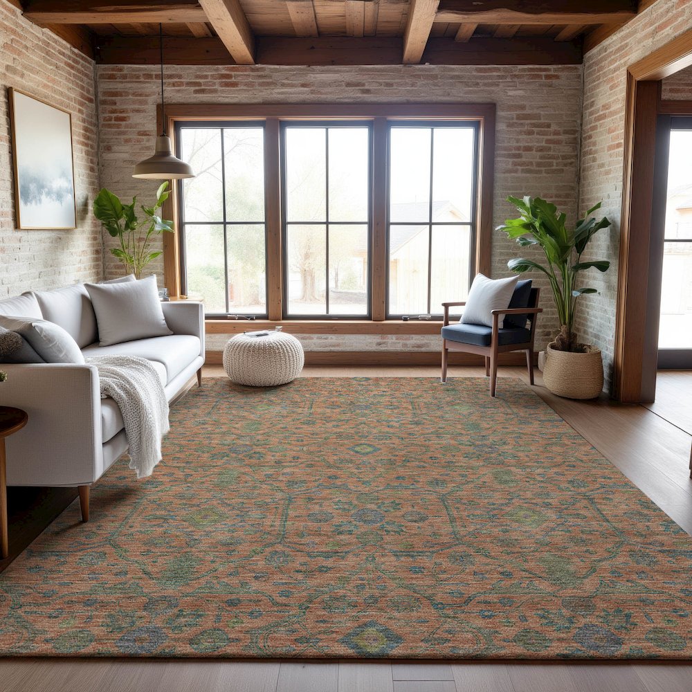 Premium Machine Washable Mayfield AMF1131 Coral 2'6" x 3'10" Rug. Picture 5