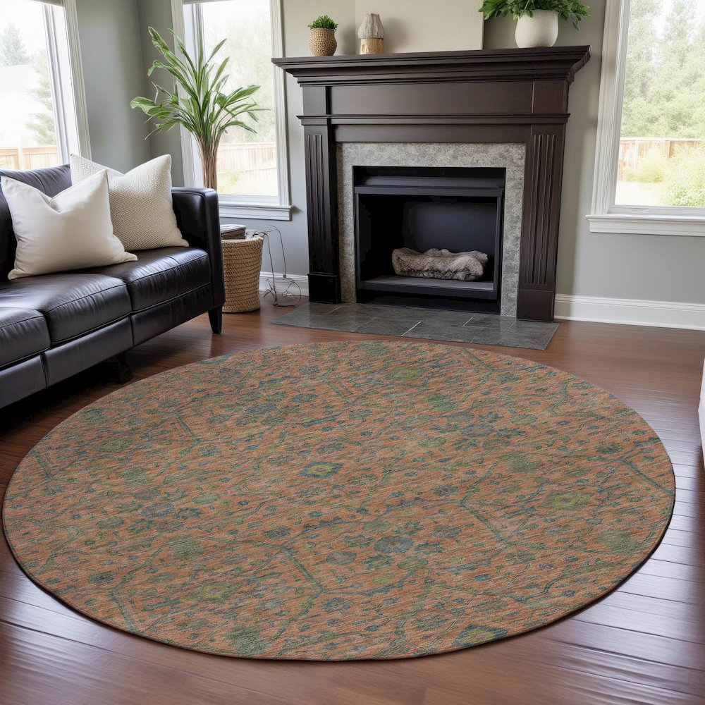 Premium Machine Washable Mayfield AMF1131 Coral 8' x 8' Round Rug. Picture 5