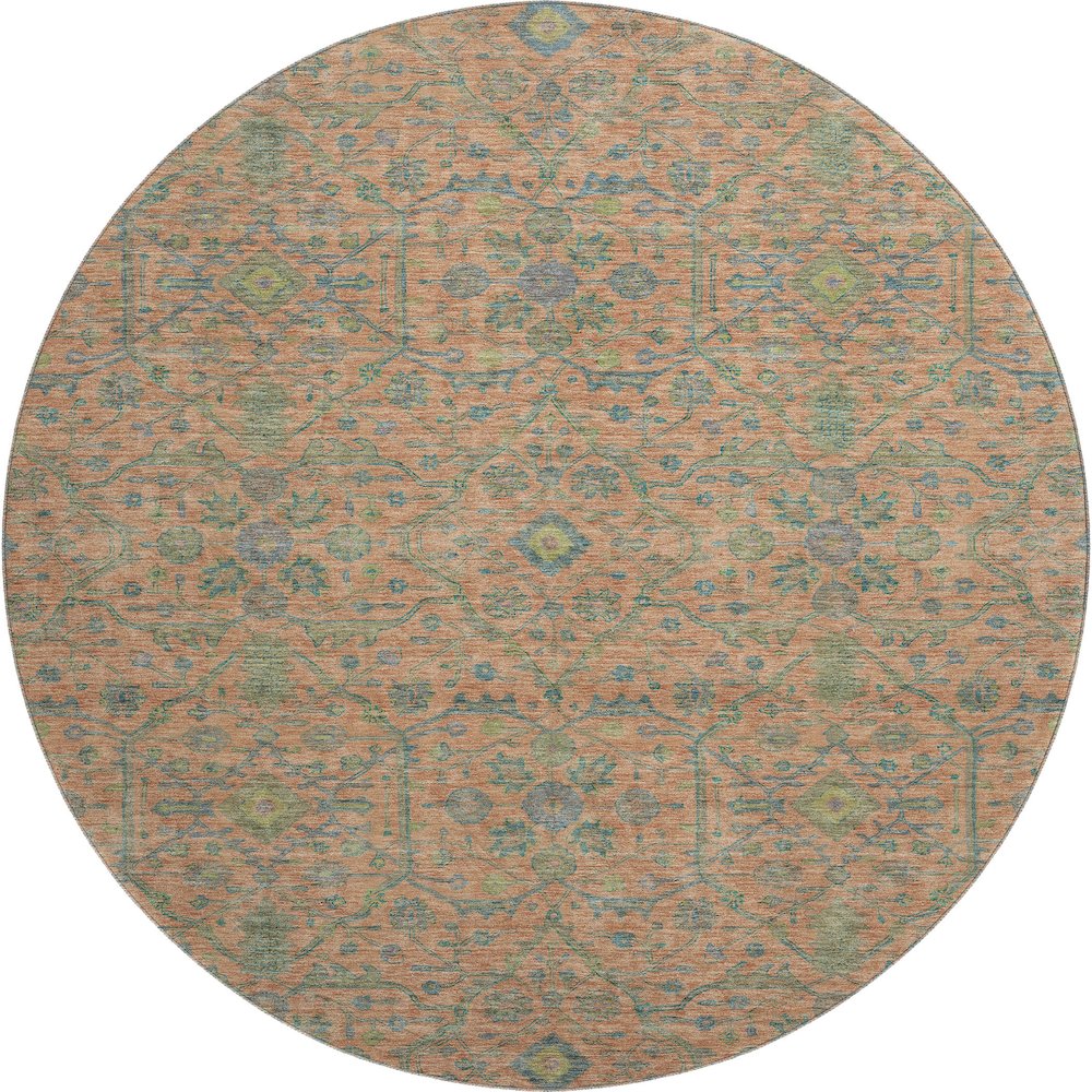 Premium Machine Washable Mayfield AMF1131 Coral 8' x 8' Round Rug. Picture 1