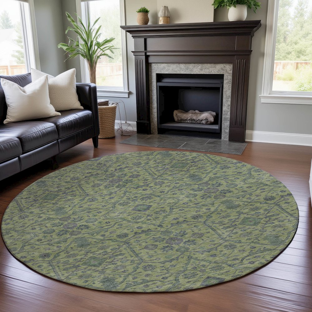 Premium Machine Washable Mayfield AMF1131 Lime 8' x 8' Round Rug. Picture 5