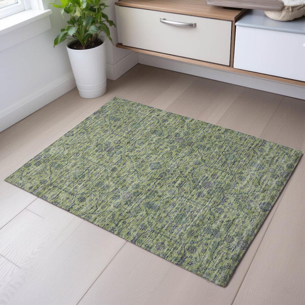 Premium Machine Washable Mayfield AMF1131 Lime 1'8" x 2'6" Rug. Picture 5