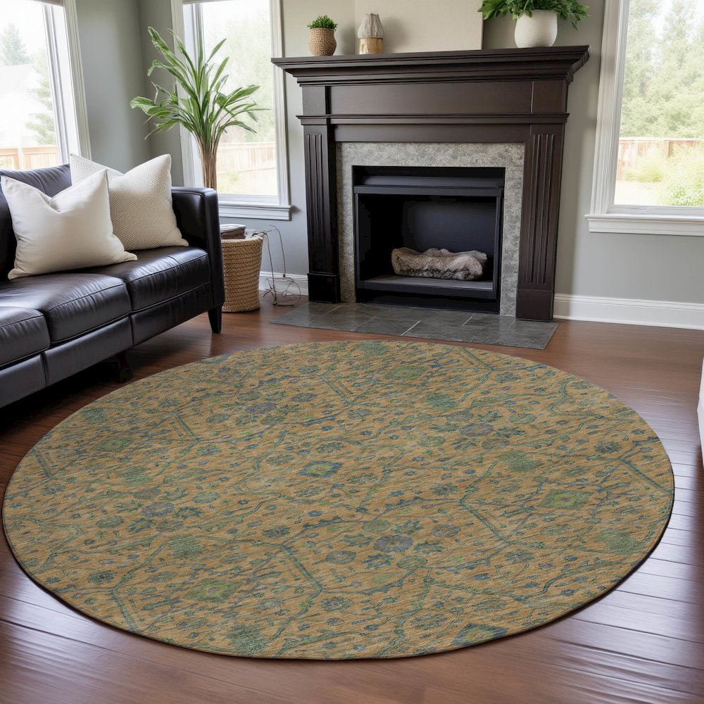 Premium Machine Washable Mayfield AMF1131 Orange 8' x 8' Round Rug. Picture 5
