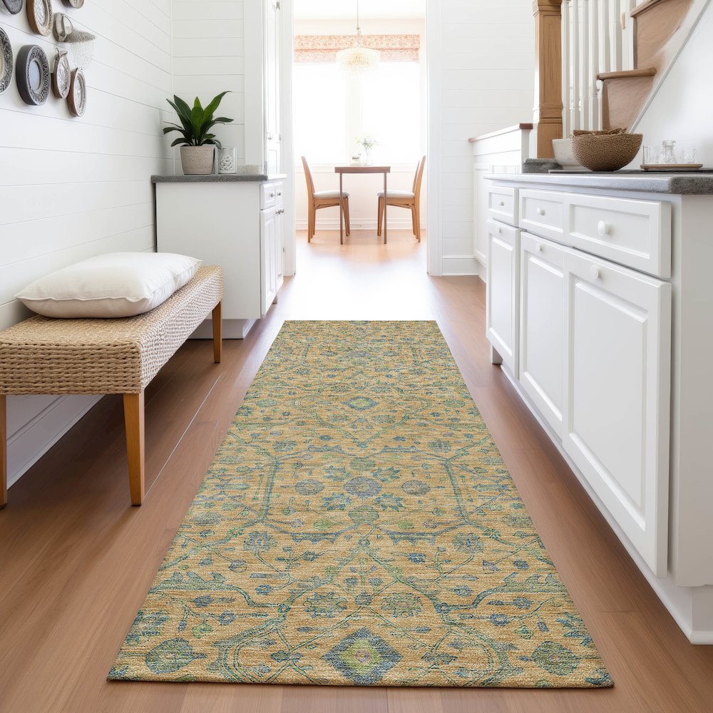 Premium Machine Washable Mayfield AMF1131 Orange 2'3" x 7'6" Runner Rug. Picture 5