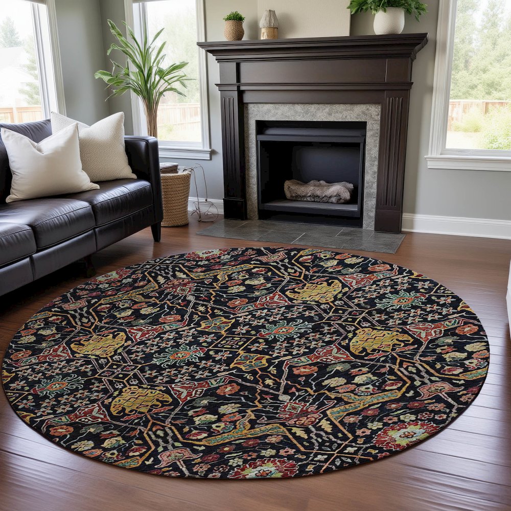 Premium Machine Washable Mayfield AMF1132 Black 8' x 8' Round Rug. Picture 5