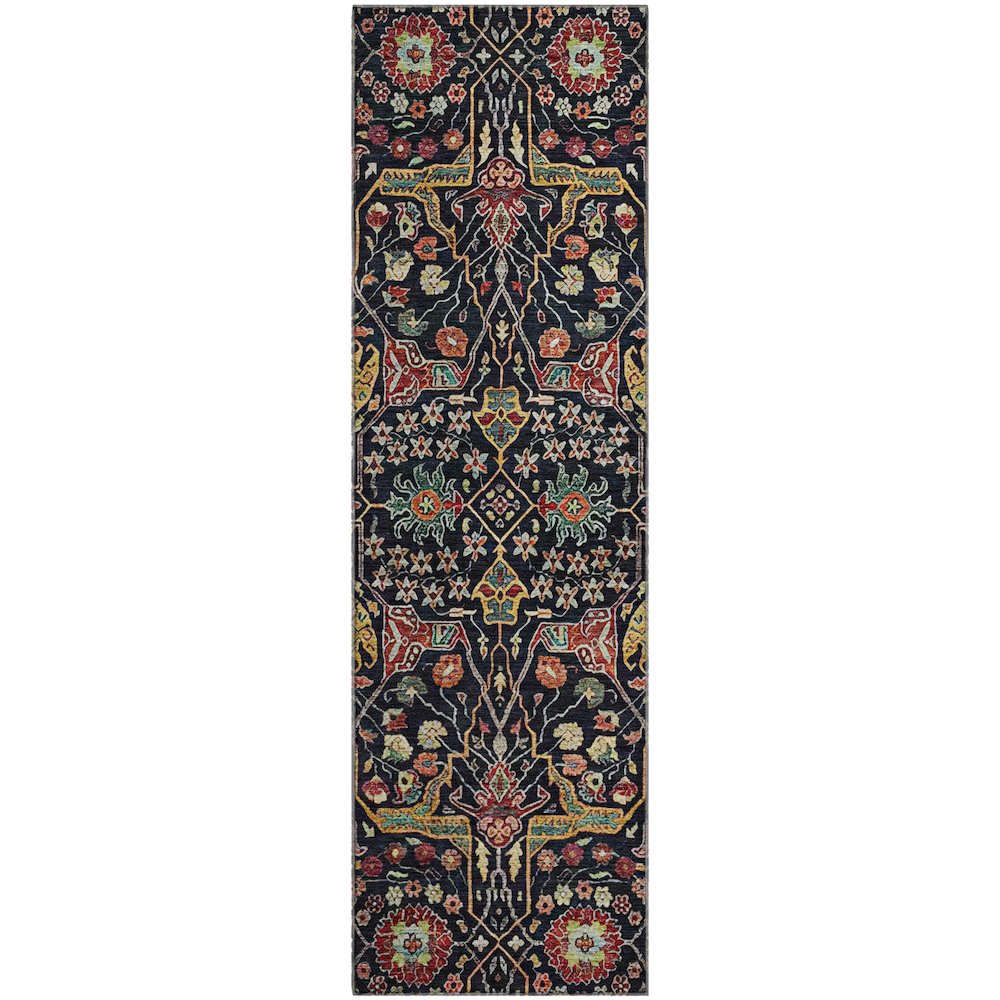 Premium Machine Washable Mayfield AMF1132 Black 2'3" x 7'6" Runner Rug. Picture 1